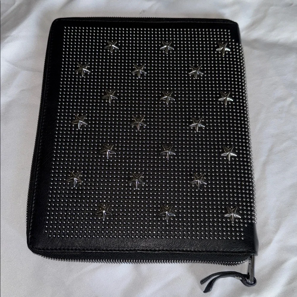 Jimmy Choo Black Leather Pouch with Silver Accents